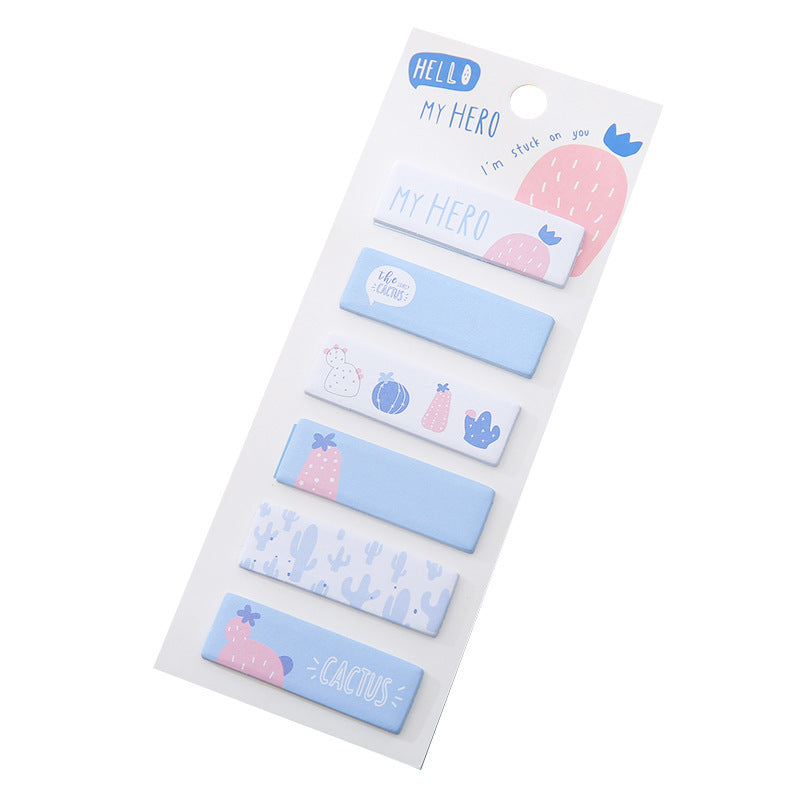 Packaged colorful sticky notes with illustrations on a white background
