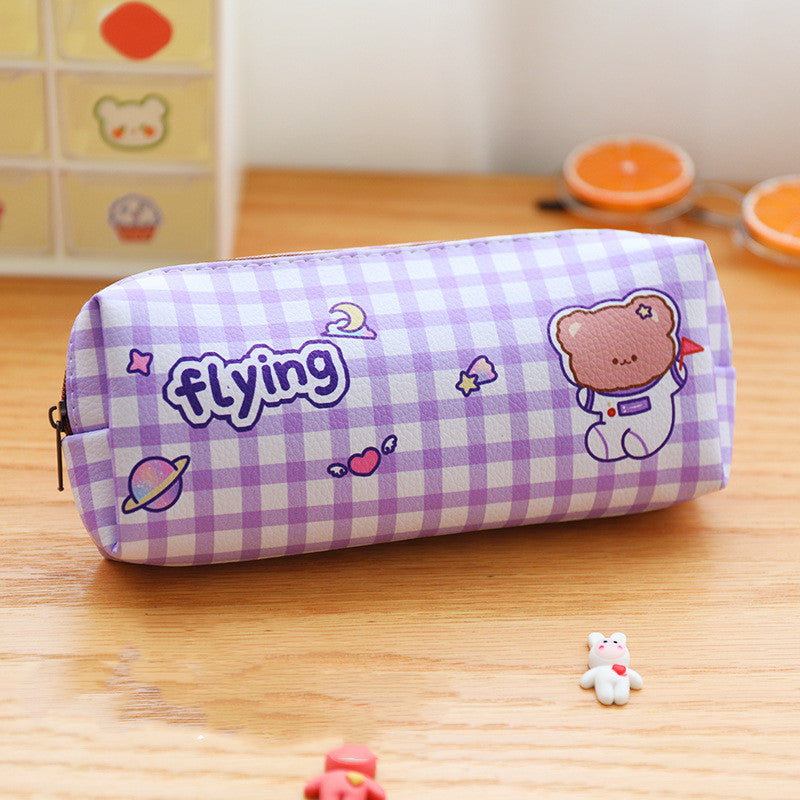 Kawaii Bear Plaid Waterproof Pencil Case - Storage Bag