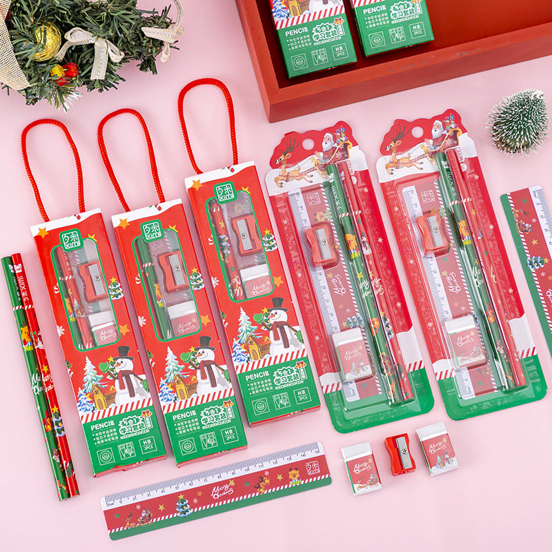 Christmas Gift Stationery Set - 5-Piece Portable Pencil Eraser Ruler Kit