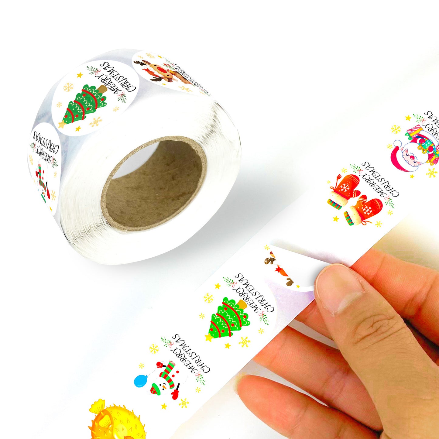 Christmas Stickers Roll 500 Pieces - Festive Round Dot Stickers for Journaling