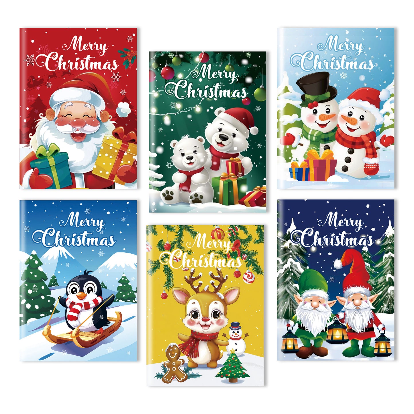 Christmas Coloring Book Set 6 Mini Books - Kawaii Holiday Activity Books