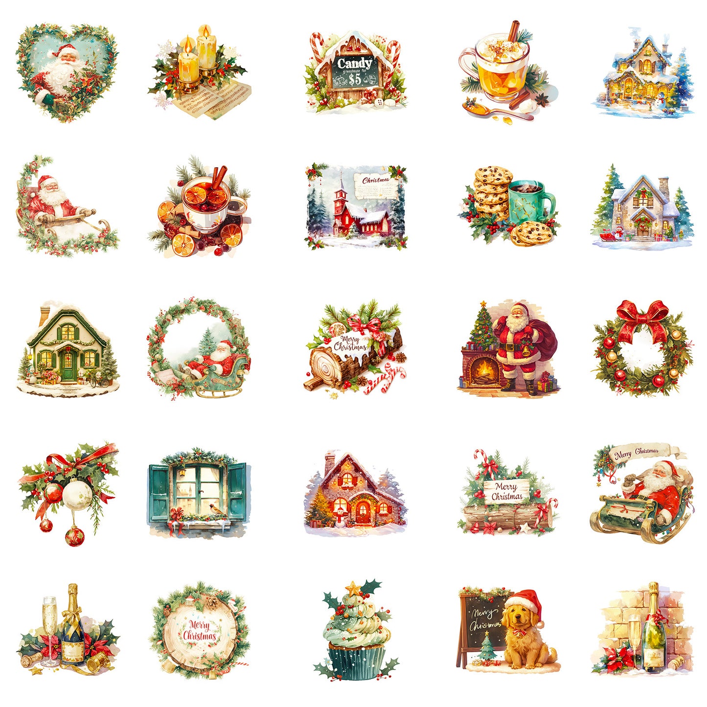 Warm Christmas Graffiti Stickers 50 Pcs - Nordic Style Cozy Holiday Decals