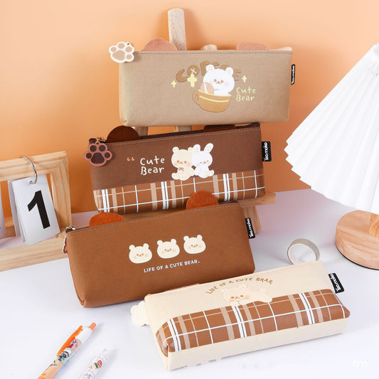 Kawaii Canvas Zipper Pencil Case - Student Storage Bag