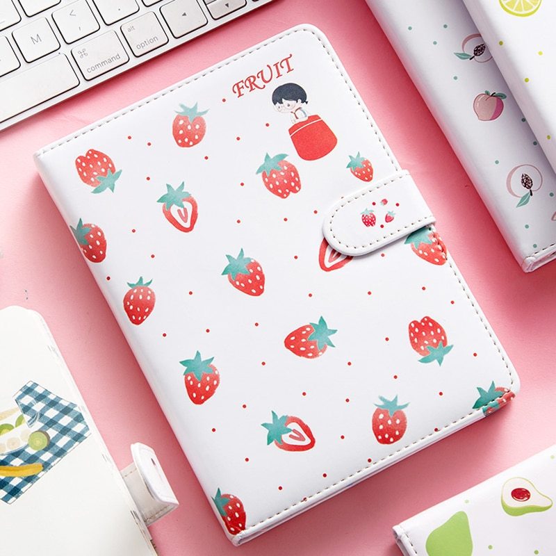 Kawaii Fruit Print Planner - Magnetic Buckle PU Leather Yearly Agenda