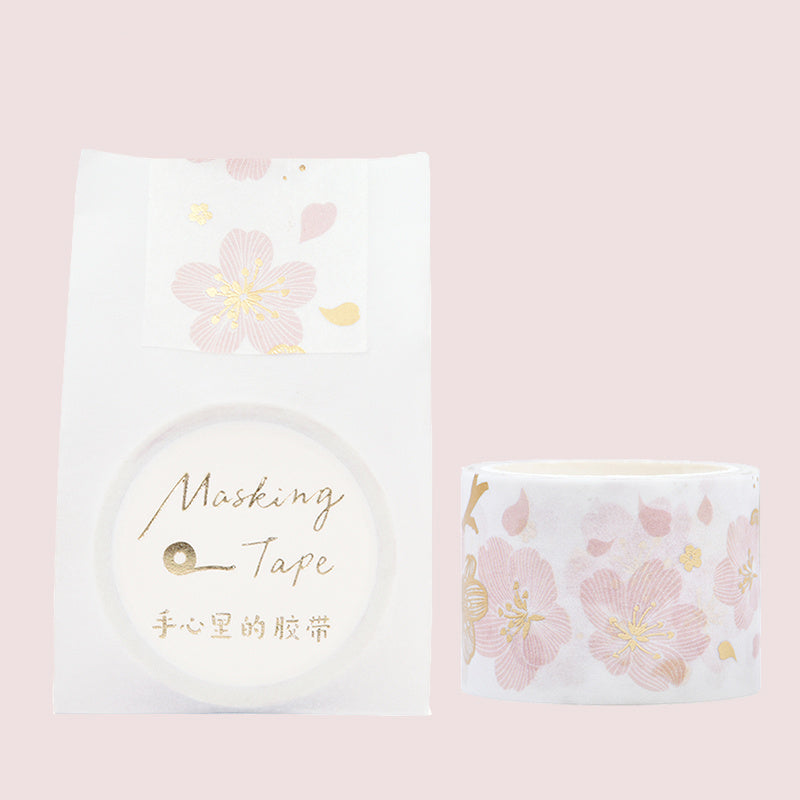 Masking tape with floral design on a pink background