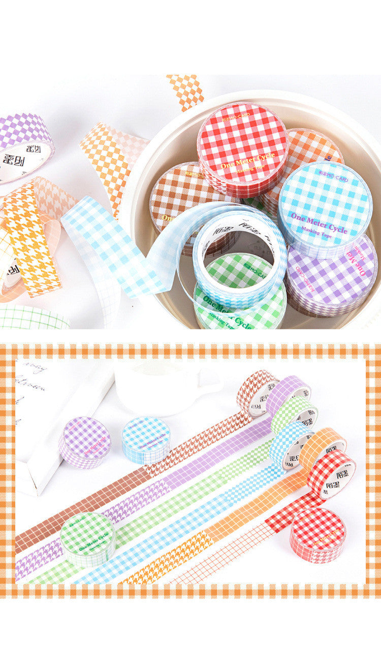 Colorful washi tape rolls with decorative patterns on a white background