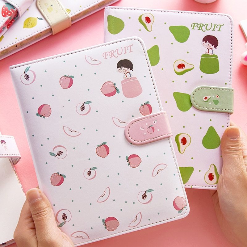 Kawaii Fruit Print Planner - Magnetic Buckle PU Leather Yearly Agenda