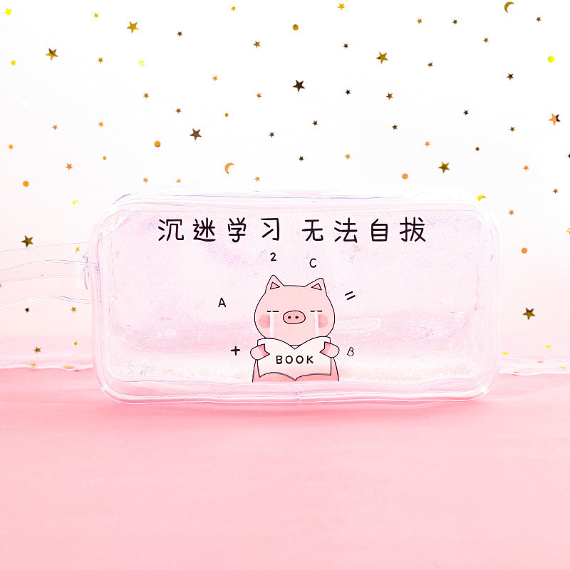 Kawaii Liquid Glitter Quicksand Pencil Case - Transparent Cosmetic Bag