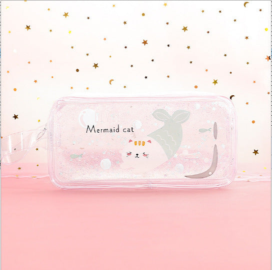 Kawaii Liquid Glitter Quicksand Pencil Case - Transparent Cosmetic Bag