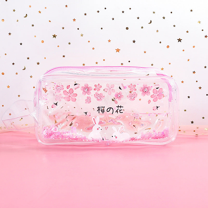 Kawaii Liquid Glitter Quicksand Pencil Case - Transparent Cosmetic Bag