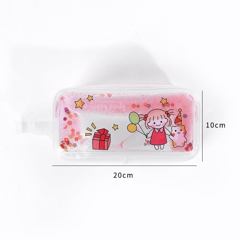 Kawaii Liquid Glitter Quicksand Pencil Case - Transparent Cosmetic Bag