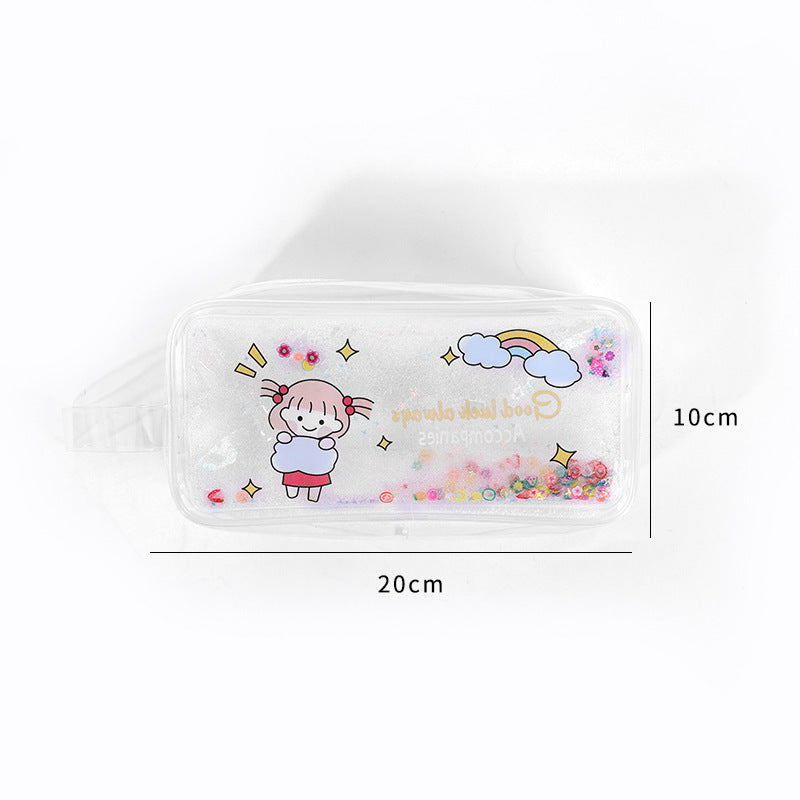 Kawaii Liquid Glitter Quicksand Pencil Case - Transparent Cosmetic Bag