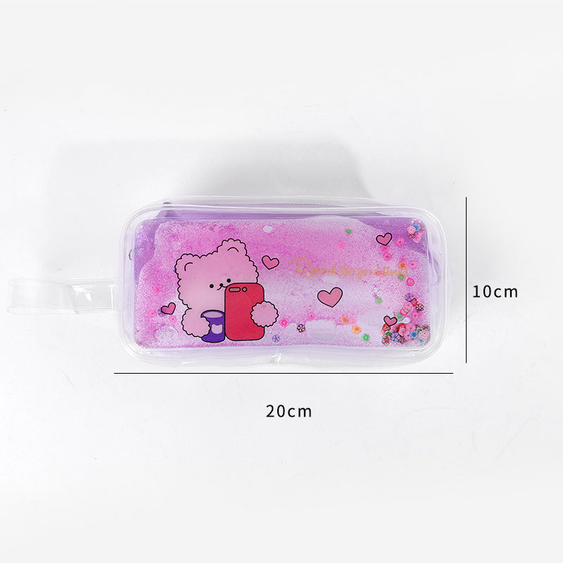 Kawaii Liquid Glitter Quicksand Pencil Case - Transparent Cosmetic Bag