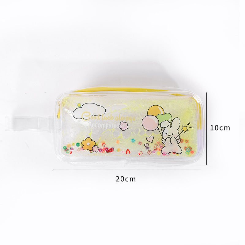 Kawaii Liquid Glitter Quicksand Pencil Case - Transparent Cosmetic Bag