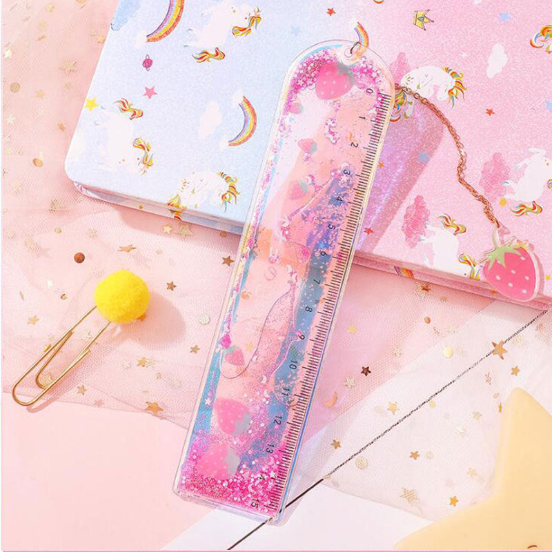 Kawaii Liquid Glitter Quicksand Bookmark Ruler - Multifunctional