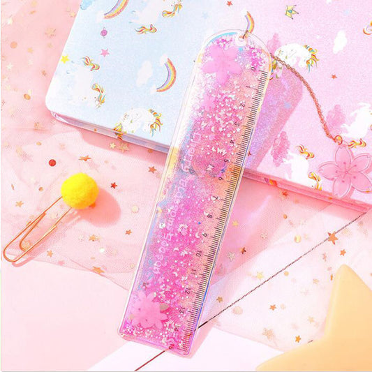 Kawaii Liquid Glitter Quicksand Bookmark Ruler - Multifunctional