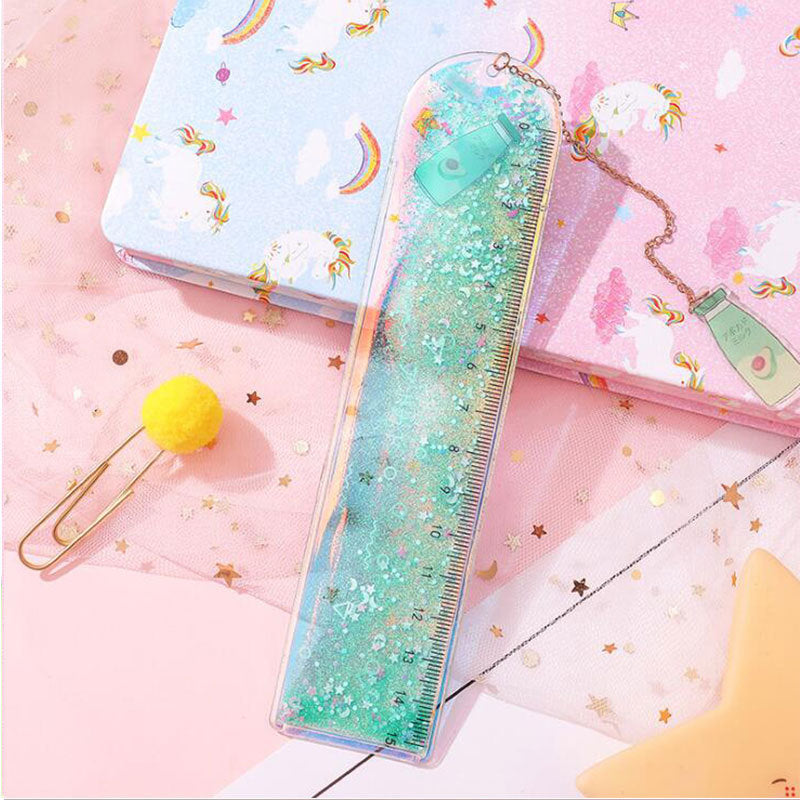 Kawaii Liquid Glitter Quicksand Bookmark Ruler - Multifunctional