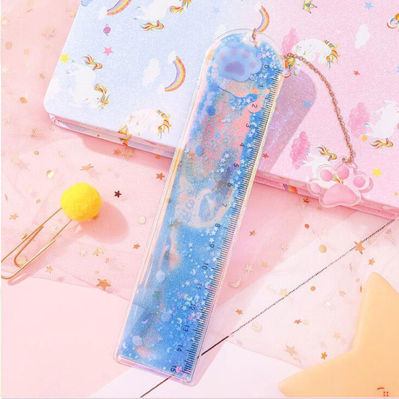 Kawaii Liquid Glitter Quicksand Bookmark Ruler - Multifunctional