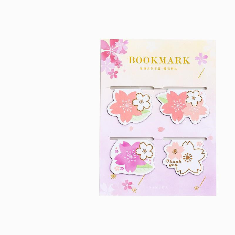 Sakura-themed bookmarks in a decorative packaging on a white background