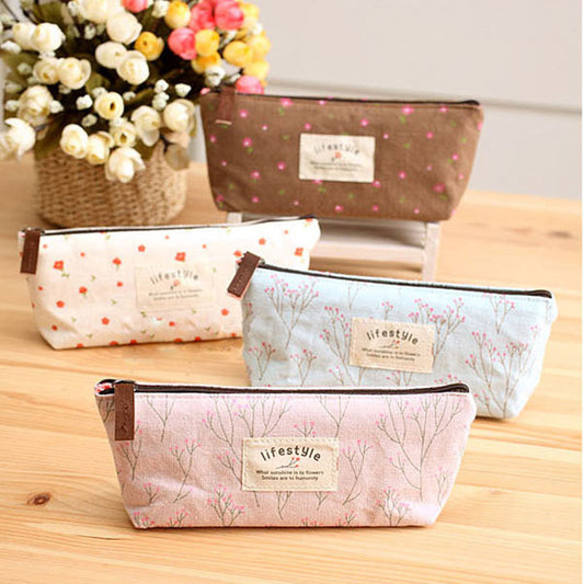 Kawaii Floral Student Stationery Storage Bag - Cute Pencil Case