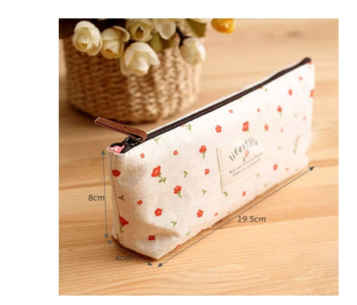 Kawaii Floral Student Stationery Storage Bag - Cute Pencil Case