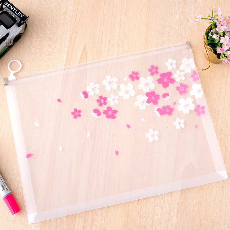 Kawaii A4 File Storage Bag - Translucent Frosted Ring Zipper Organizer