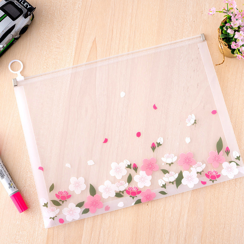 Kawaii A4 File Storage Bag - Translucent Frosted Ring Zipper Organizer