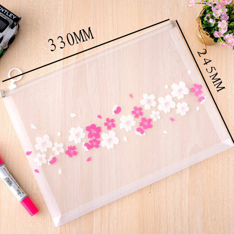 Kawaii A4 File Storage Bag - Translucent Frosted Ring Zipper Organizer