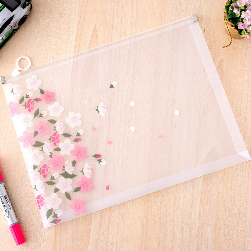 Kawaii A4 File Storage Bag - Translucent Frosted Ring Zipper Organizer