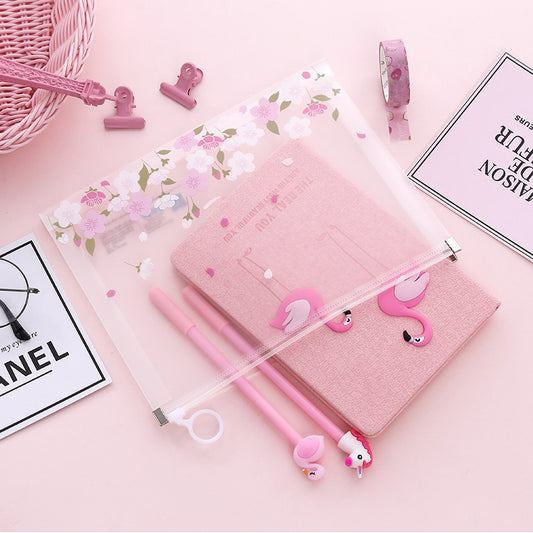 Kawaii A4 File Storage Bag - Translucent Frosted Ring Zipper Organizer