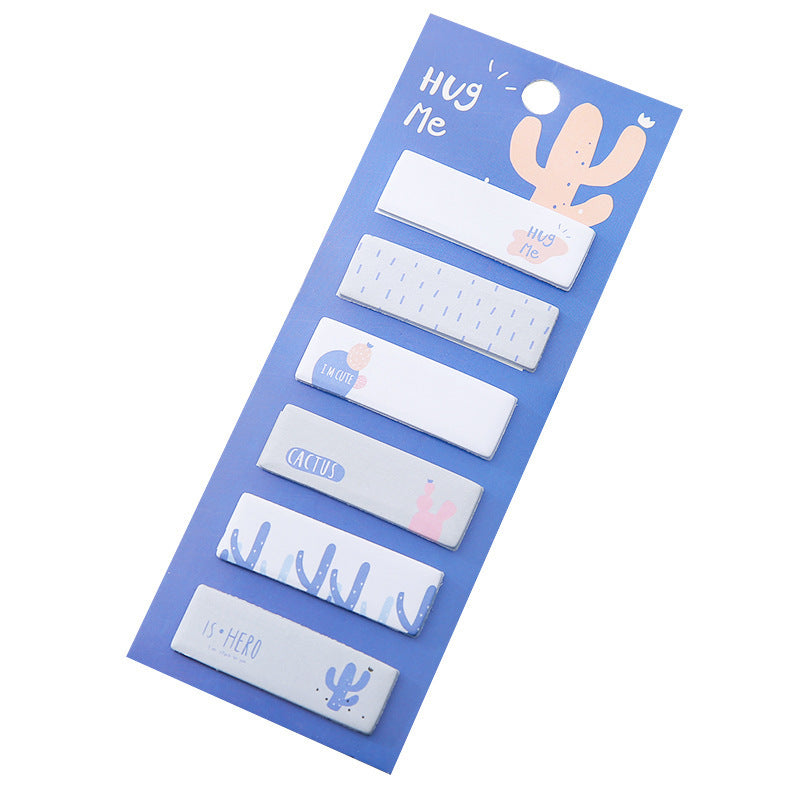Set of blue sticky notes with cactus design on a white background