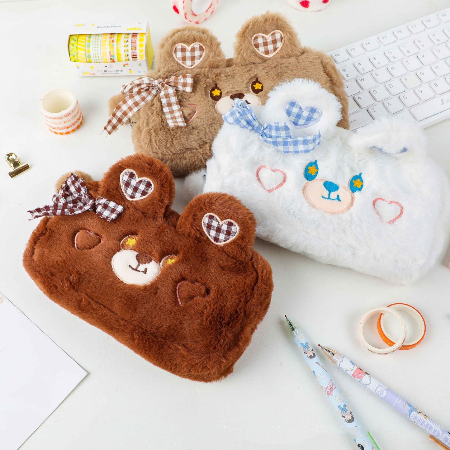 Kawaii Plush Storage Bag - Cute Makeup & Stationery Case