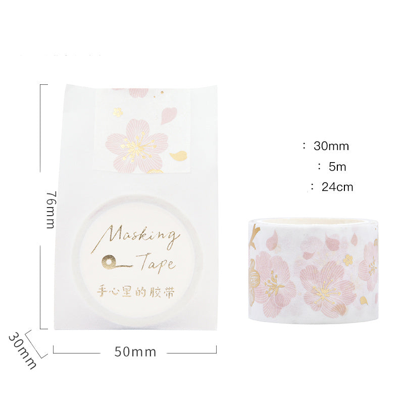 Floral masking tape with packaging and dimensions on a white background
