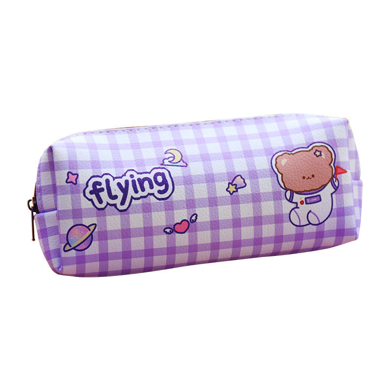 Kawaii Bear Plaid Waterproof Pencil Case - Storage Bag