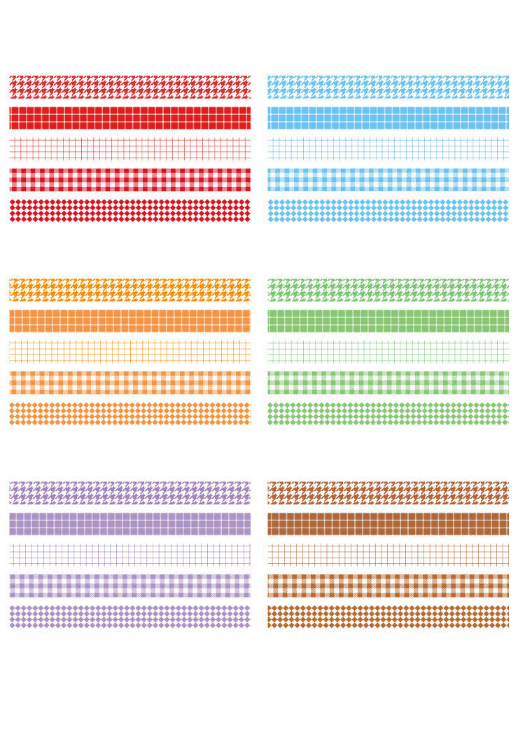 Set of colorful gingham patterns in a grid layout on a white background