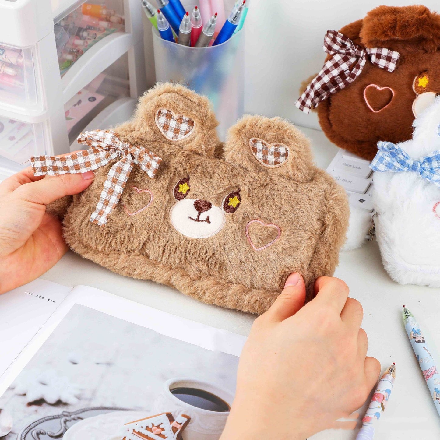 Kawaii Plush Storage Bag - Cute Makeup & Stationery Case