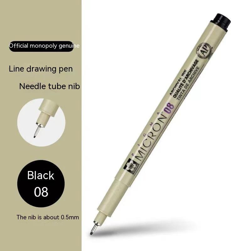 Micron drawing pen with packaging on a beige background