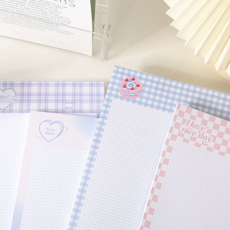 Kawaii Grid Memo Paper Note Pads - 80 Sheets Sticky Notes