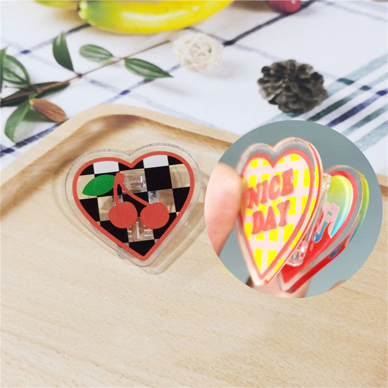 Kawaii Girl Heart Acrylic Clips - Cute Stationery Clips