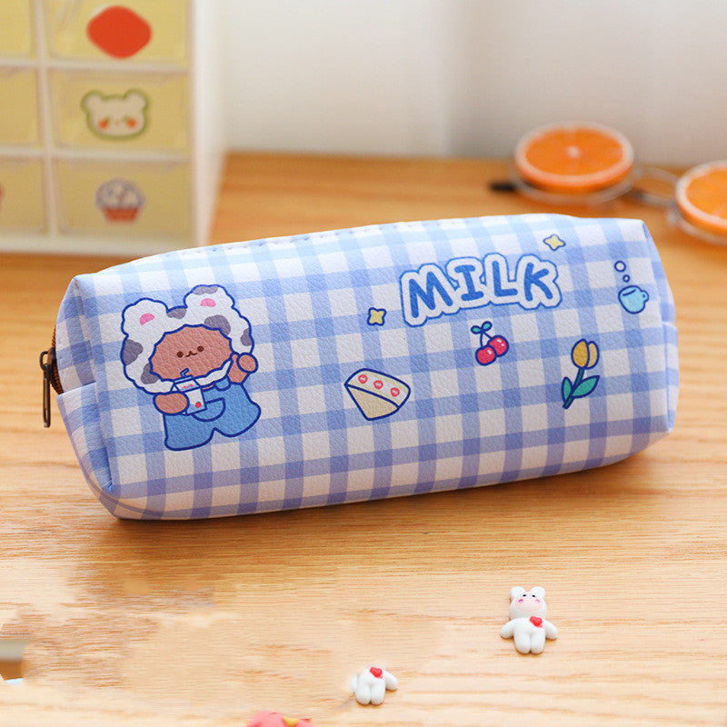 Kawaii Bear Plaid Waterproof Pencil Case - Storage Bag