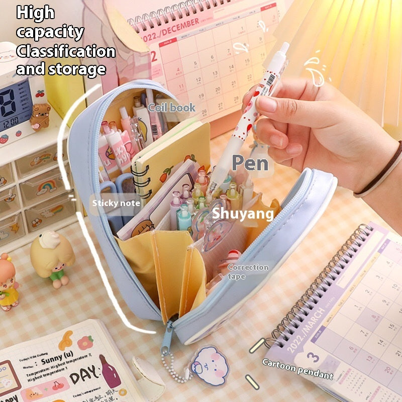 Kawaii Cartoon Transparent Pencil Case - Large Capacity