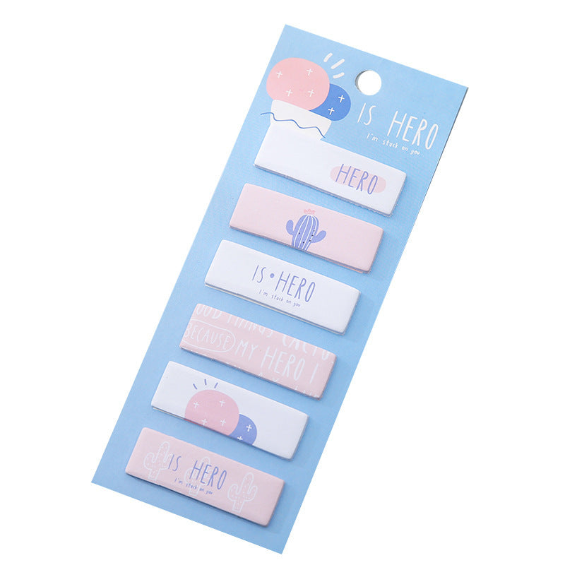 Set of 'Hero' themed Sticky Notes in pastel colors on a blue card.