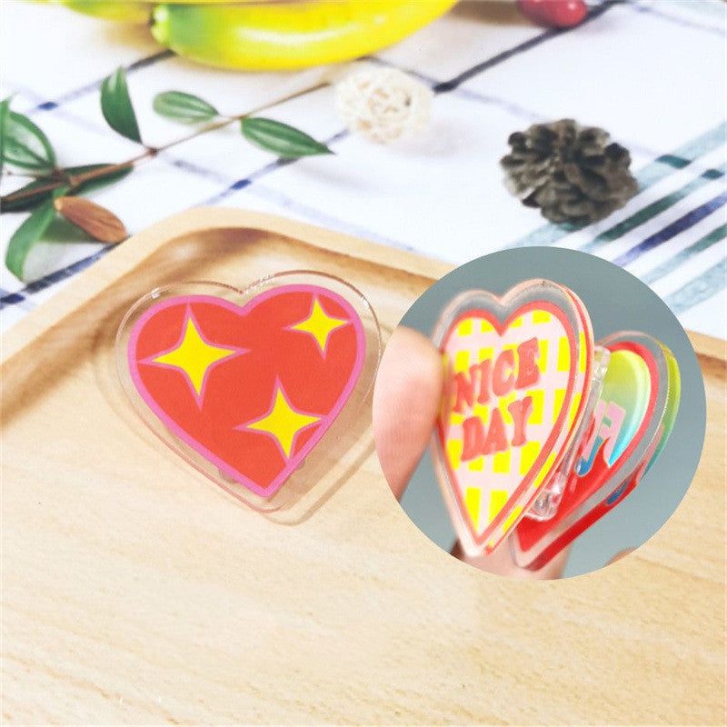 Kawaii Girl Heart Acrylic Clips - Cute Stationery Clips