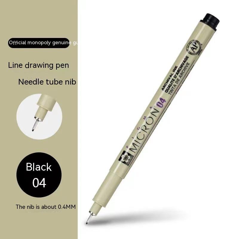 Line drawing pen with needle tube nib on a beige background