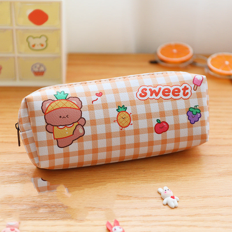 Kawaii Bear Plaid Waterproof Pencil Case - Storage Bag