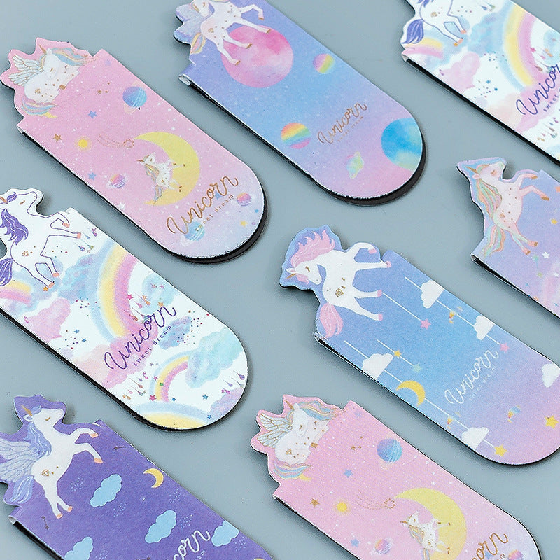 Colorful unicorn-themed Bookmarks on a gray background