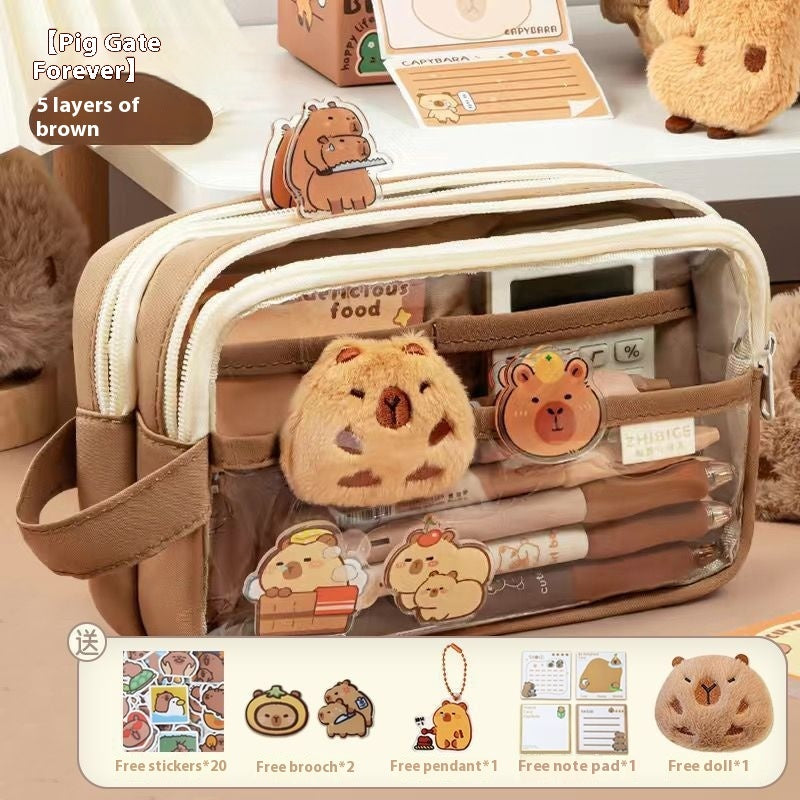Kawaii Capybara Large Capacity Transparent Pencil Case