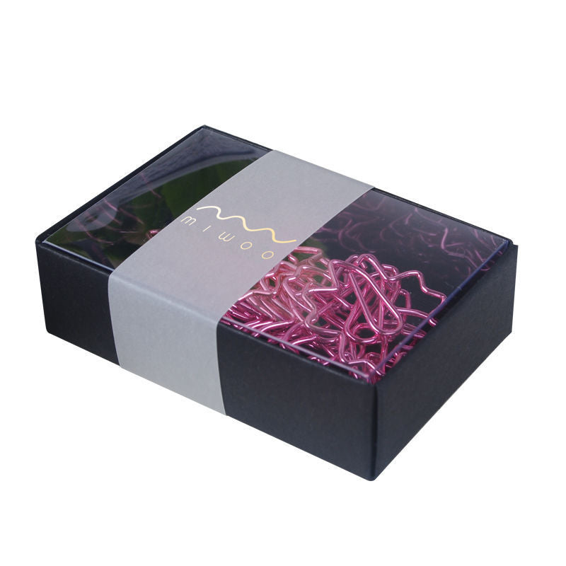 Pink Sakura Flower Paper Clips in a black box on a white background.