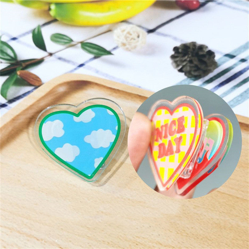 Kawaii Girl Heart Acrylic Clips - Cute Stationery Clips