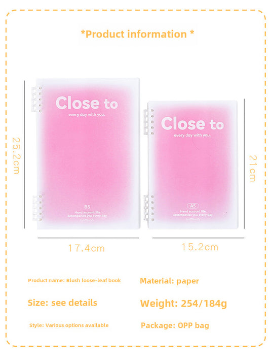 Gradient Blush Loose-Leaf Notebook - A5/B5 Student Notebook Eye Protection Paper